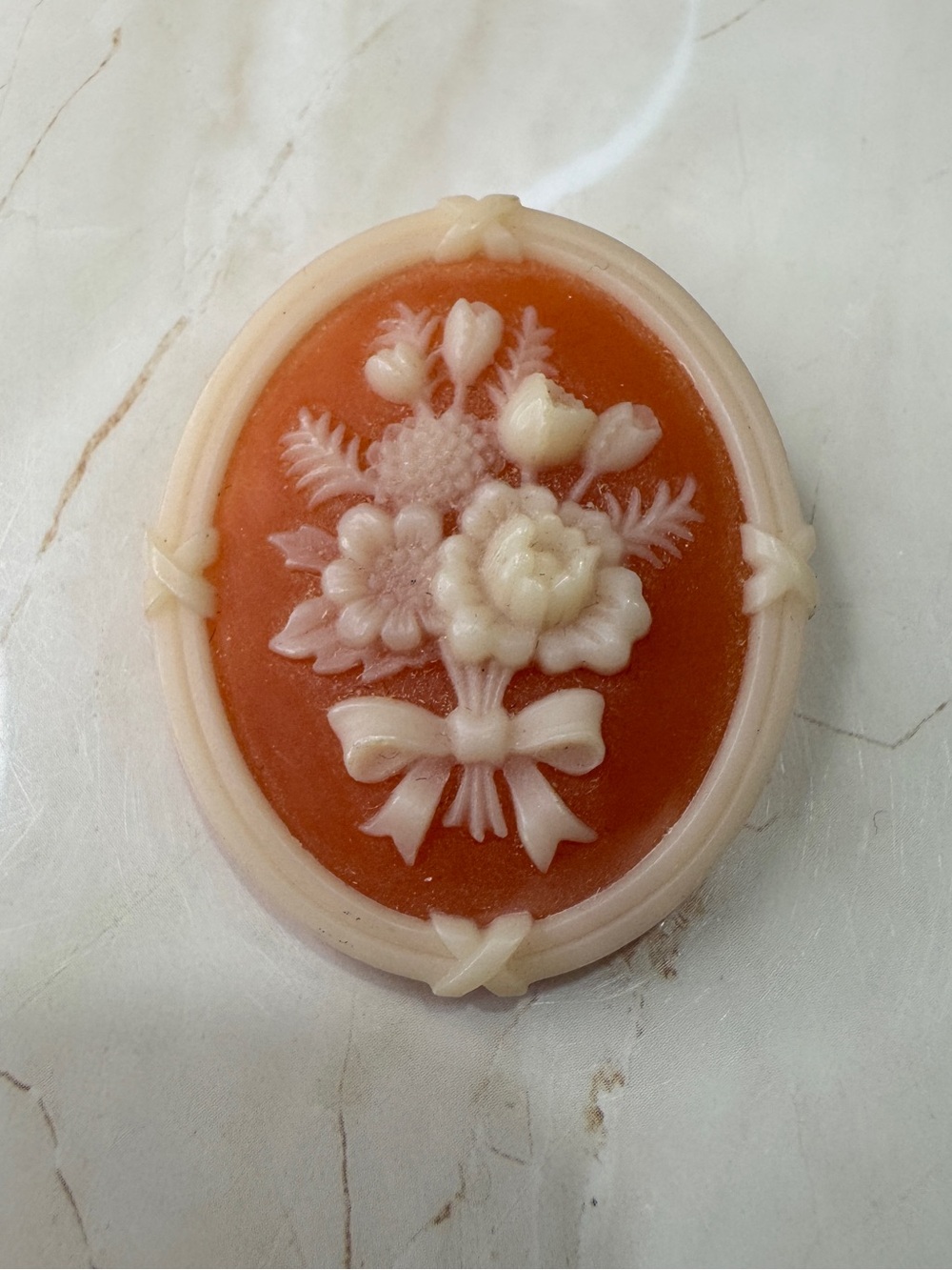 Vintage AVON Peach and Cream Floral Cameo Brooch - Women Jewelry